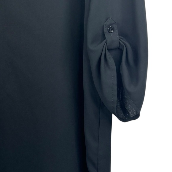 Reitmans Black 1/2  Sleeve Layer Look Front Semi Sheer Hi Lo V-Neck Blouse 16 - Picture 4 of 11